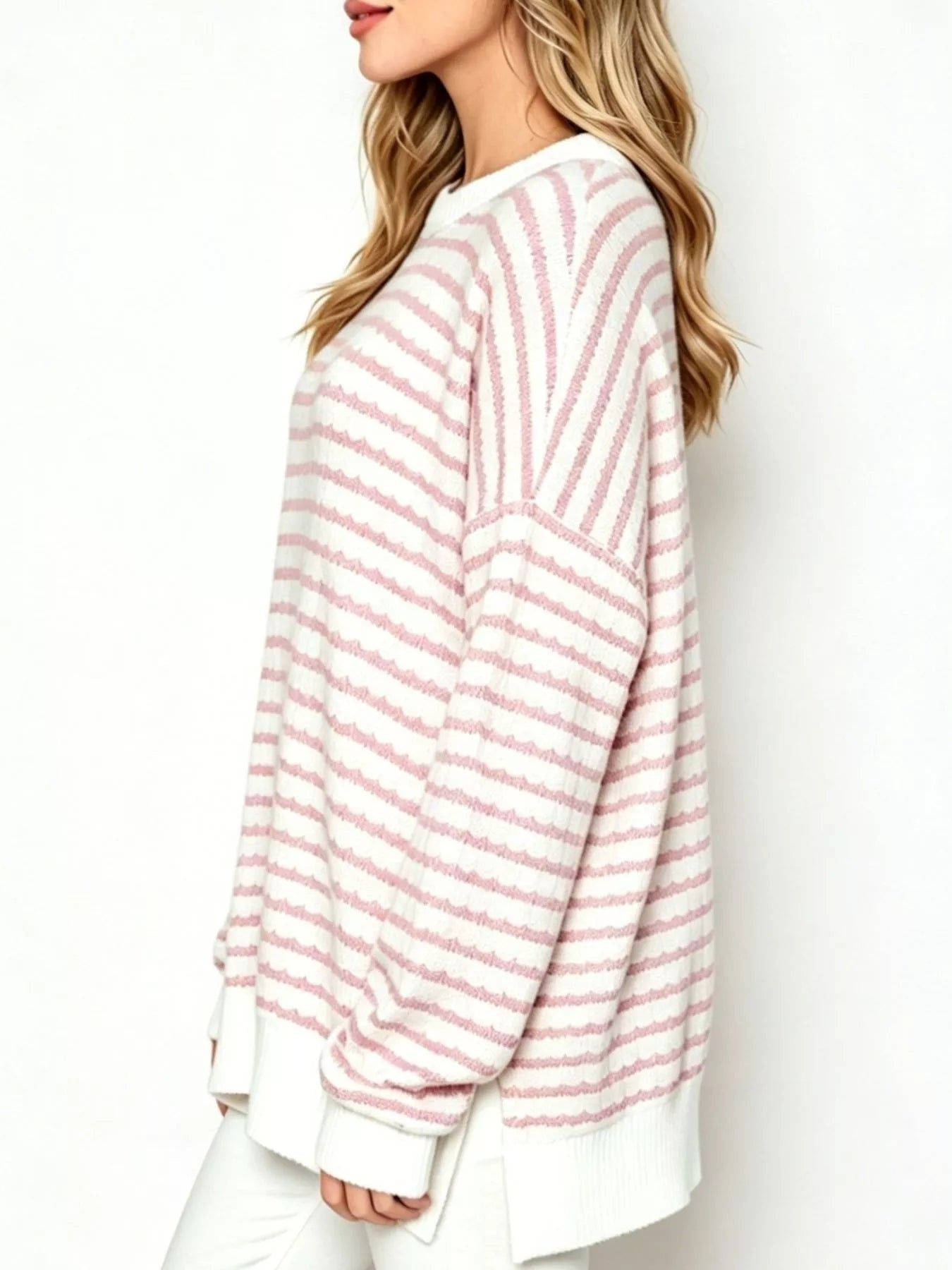 Oversized Striped Crew Neck Sweatshirt