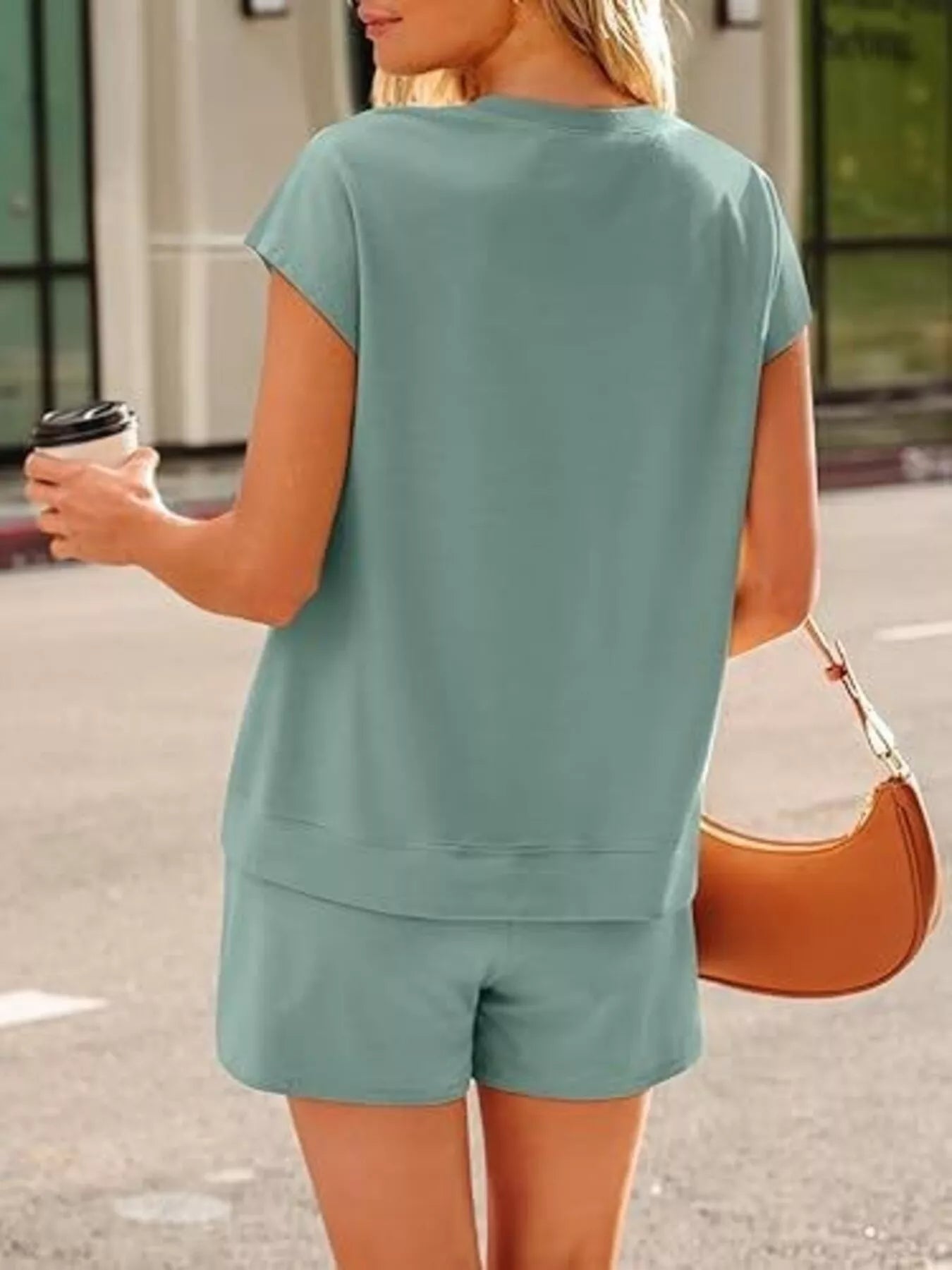 Button Detail Short Sleeve Top and Shorts Set