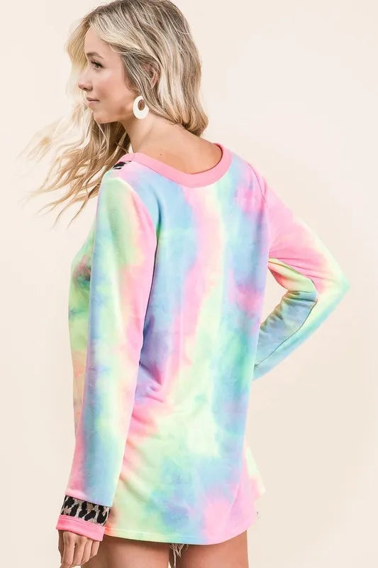 BiBi Tie Dye Terry V-Neck Top