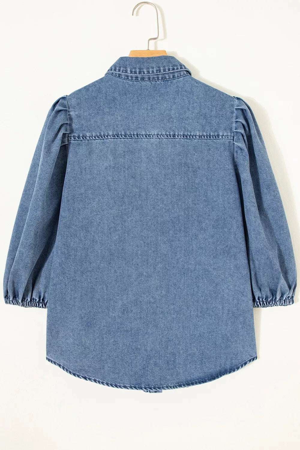 Puff Half Sleeve Collared Denim Shirt