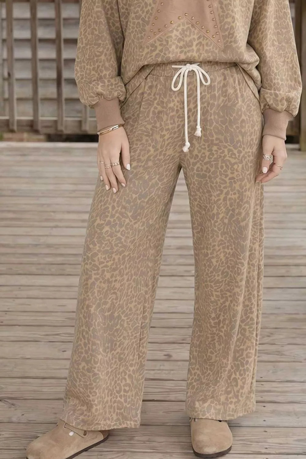 Leopard Print Star Embellished Sweatshirt and Pants Set