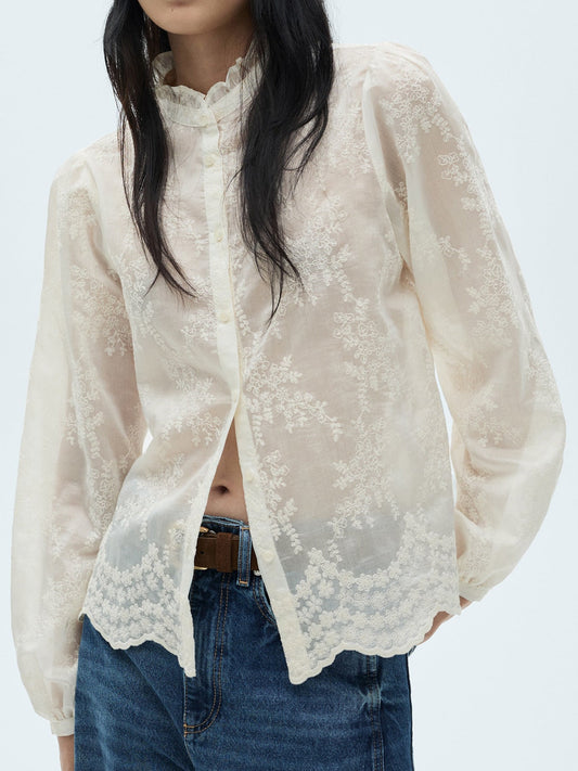 Lace Sheer Long Sleeve Shirt