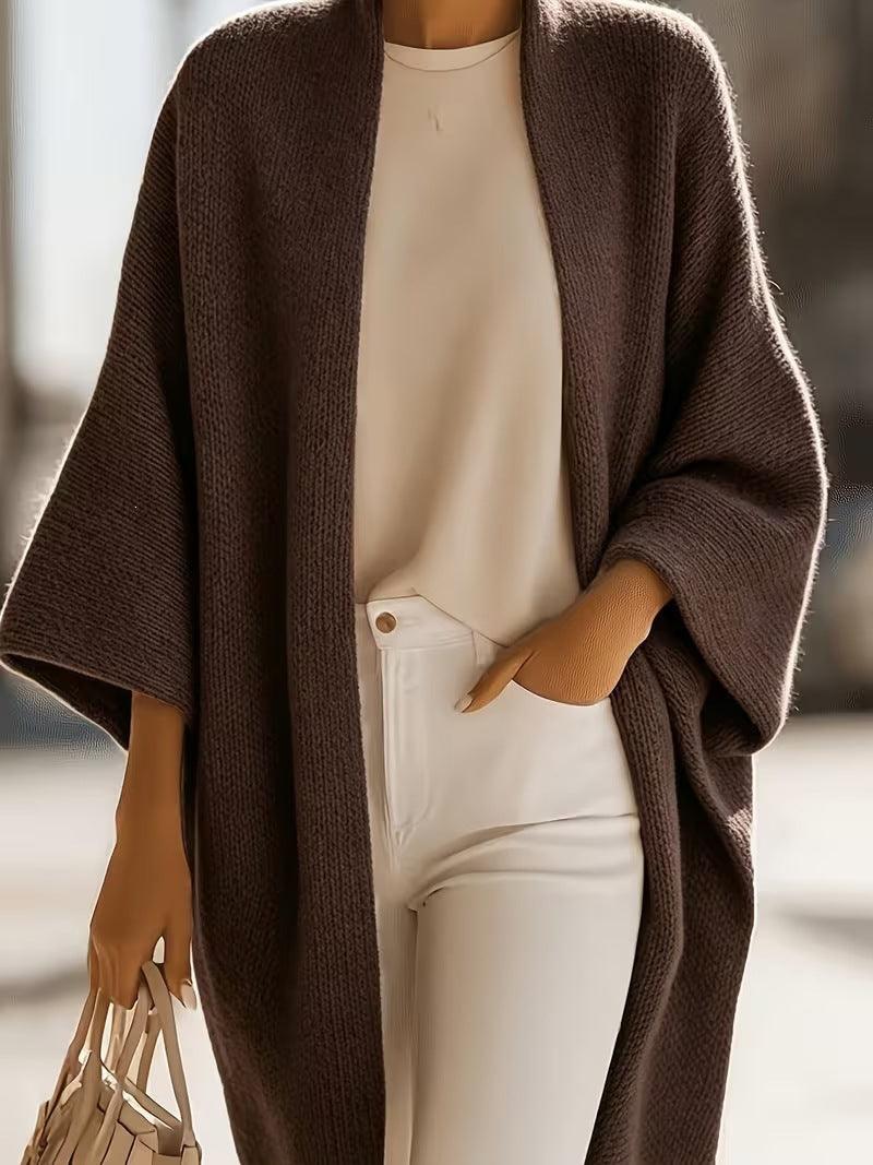 Women's Loose-Fit Knitted Shawl Jacket with Lantern Sleeves