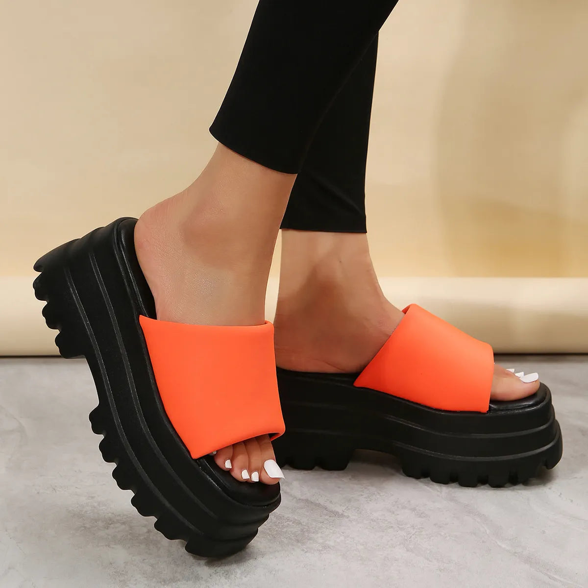 Open Toe Platform Slide Sandals