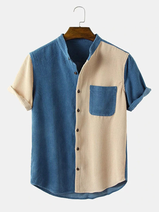 Men's Full Size Color Block Corduroy Shirt Plus Size