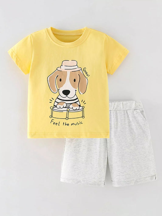 Children's Dog Graphic T-Shirt and Shorts Set