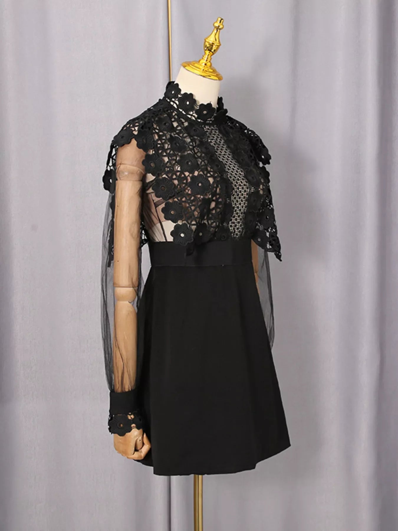 Lace Sheer Sleeve Mini Dress