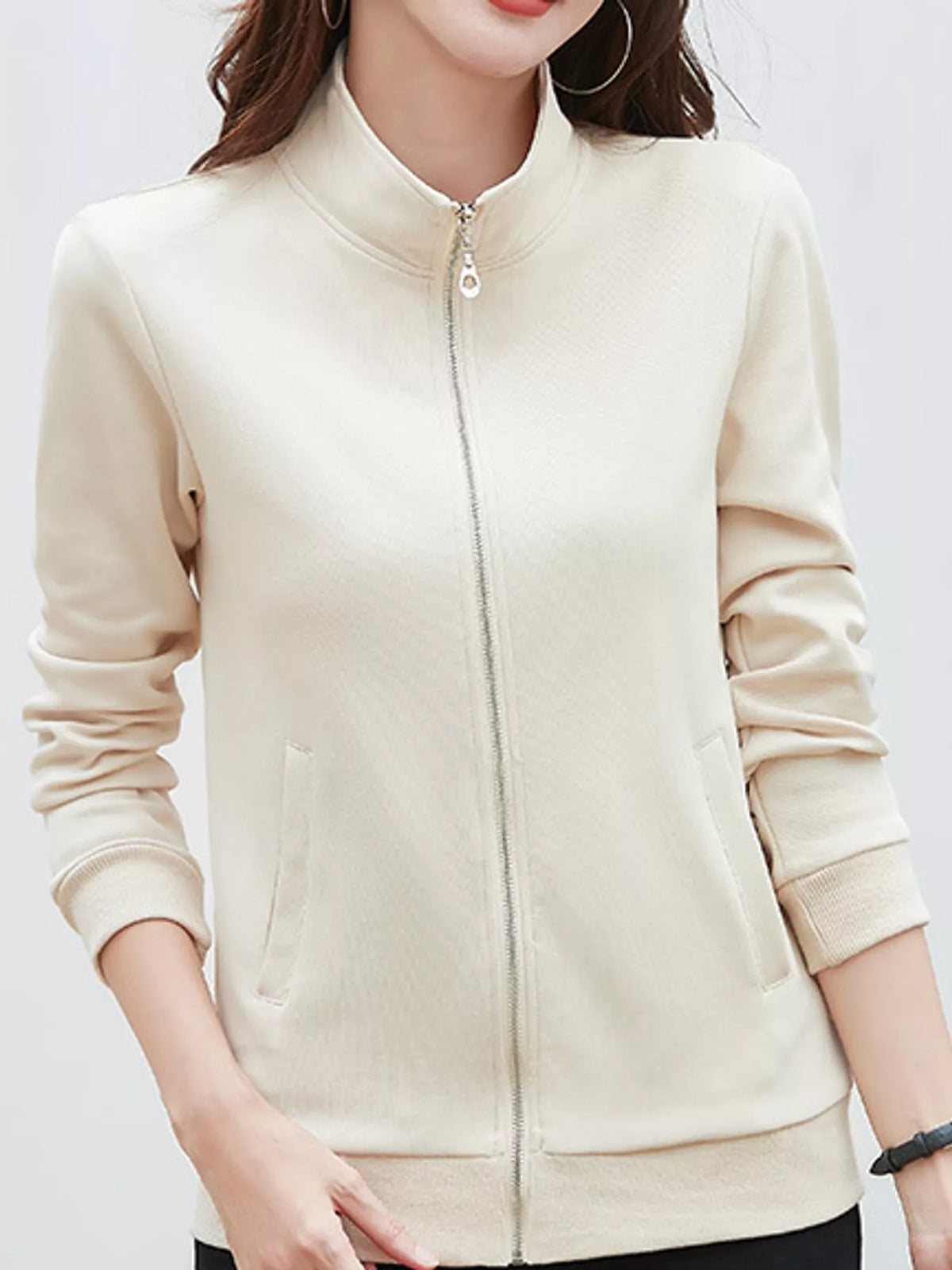 Full Size Stand-Collar Zip-Up Sweatshirt Plus Size