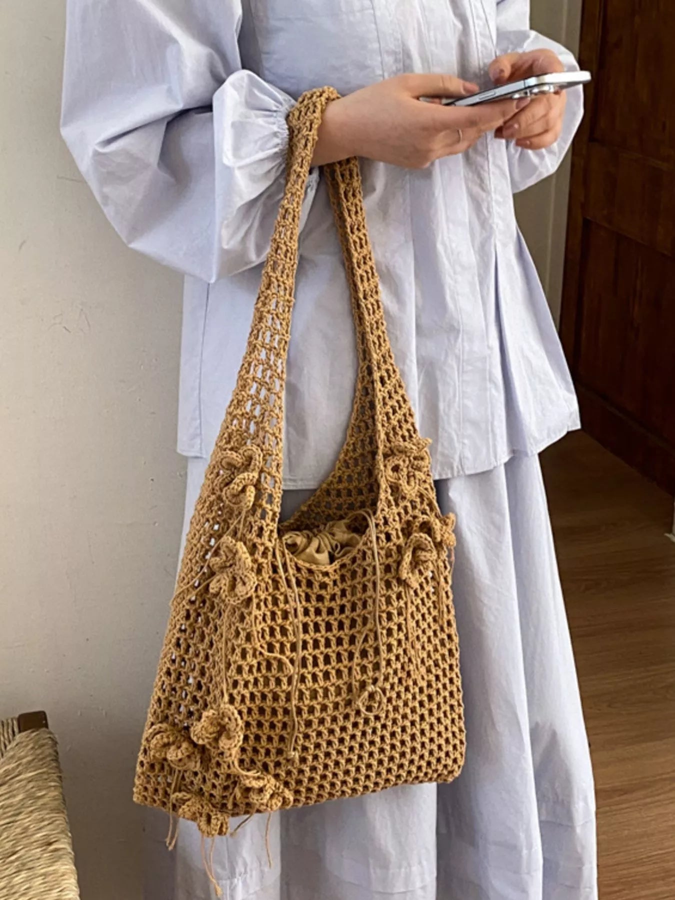 Crochet Flower Hobo Shoulder Bag
