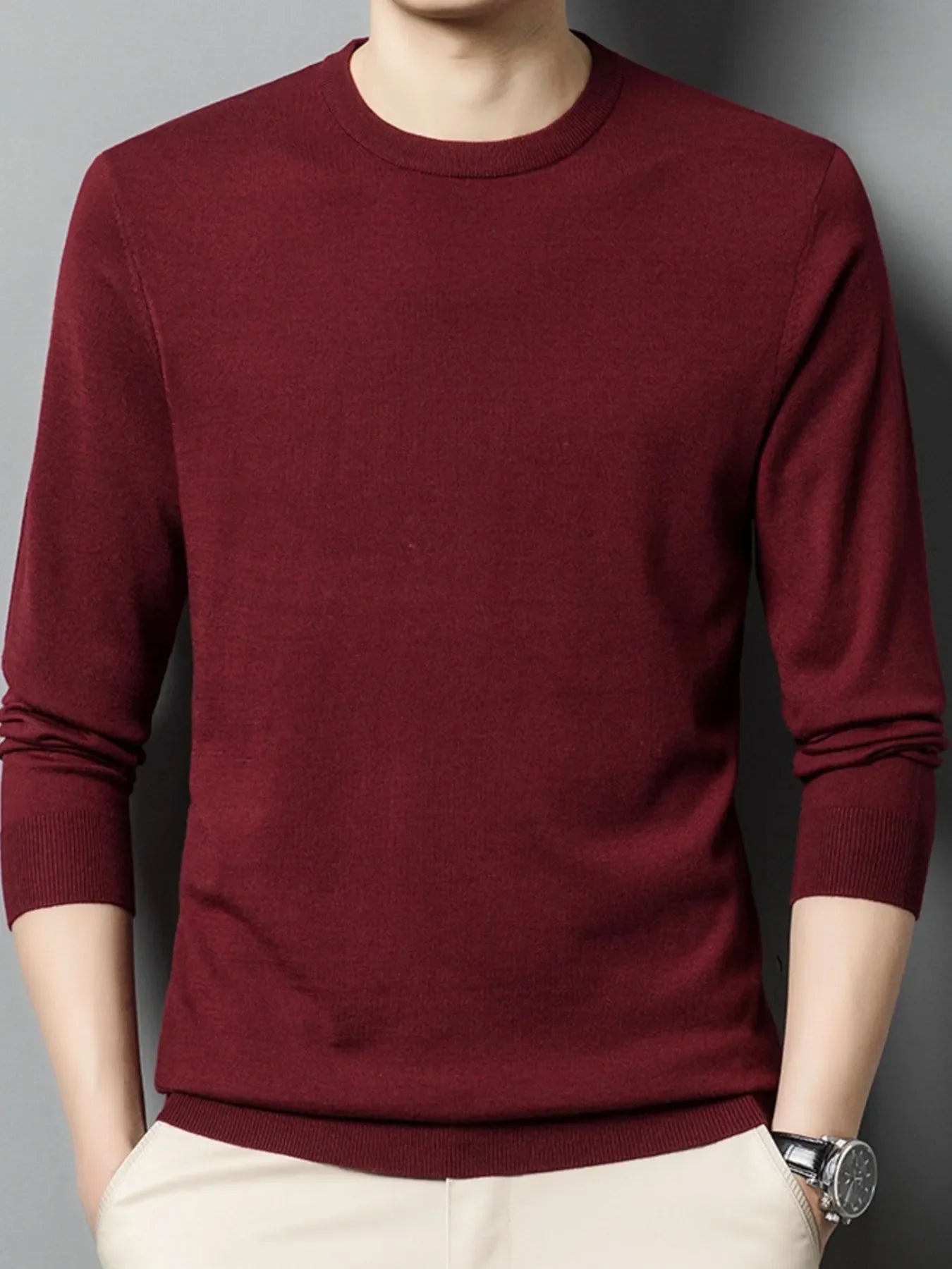 Men's Plus Size Round Neck Long Sleeve Sweater