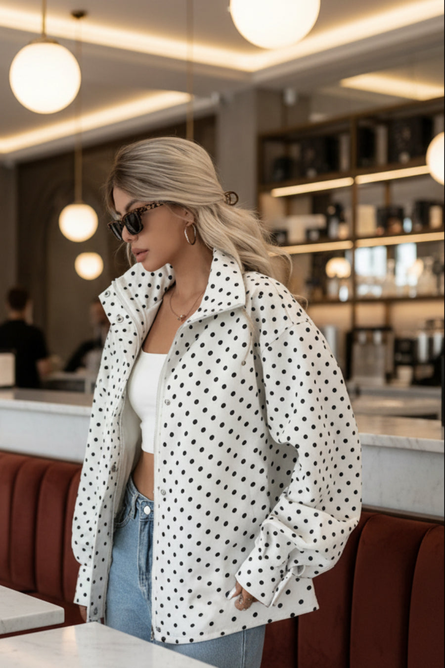 Polka Dot Zip-Up Jacket – Relaxed Fit