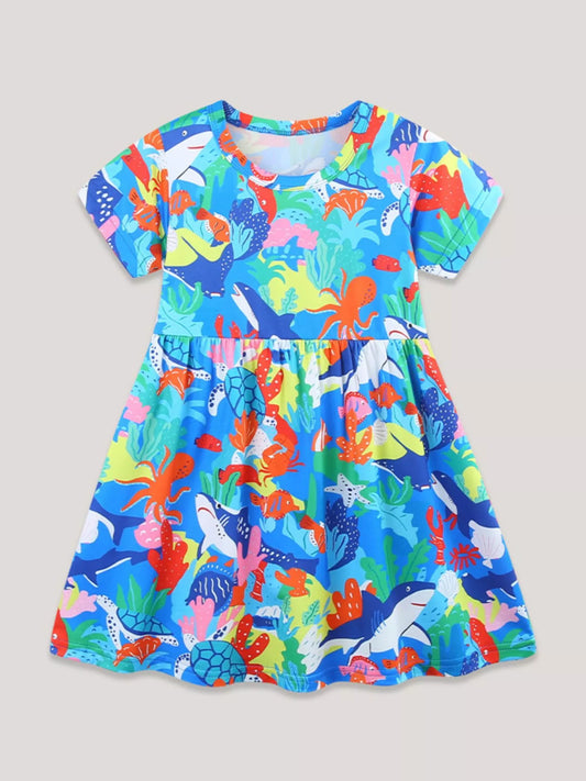Children's Ocean Print Round Neck Casual Dress
