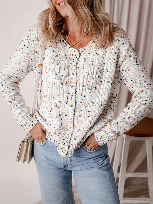 Colorful Button Up Long Sleeve Cardigan
