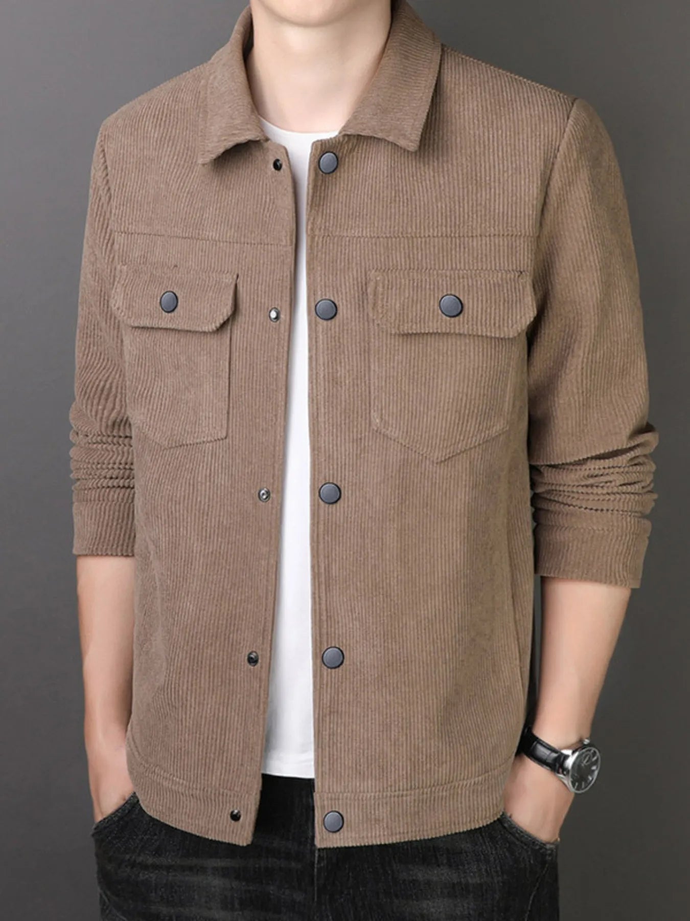 Men's Plus Size Casual Corduroy Button-Down Jacket