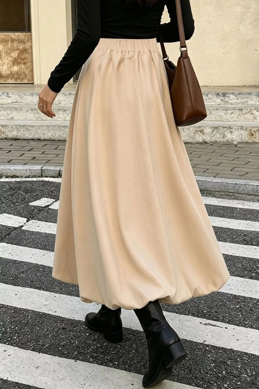 High-Waisted A-Line Midi Skirt