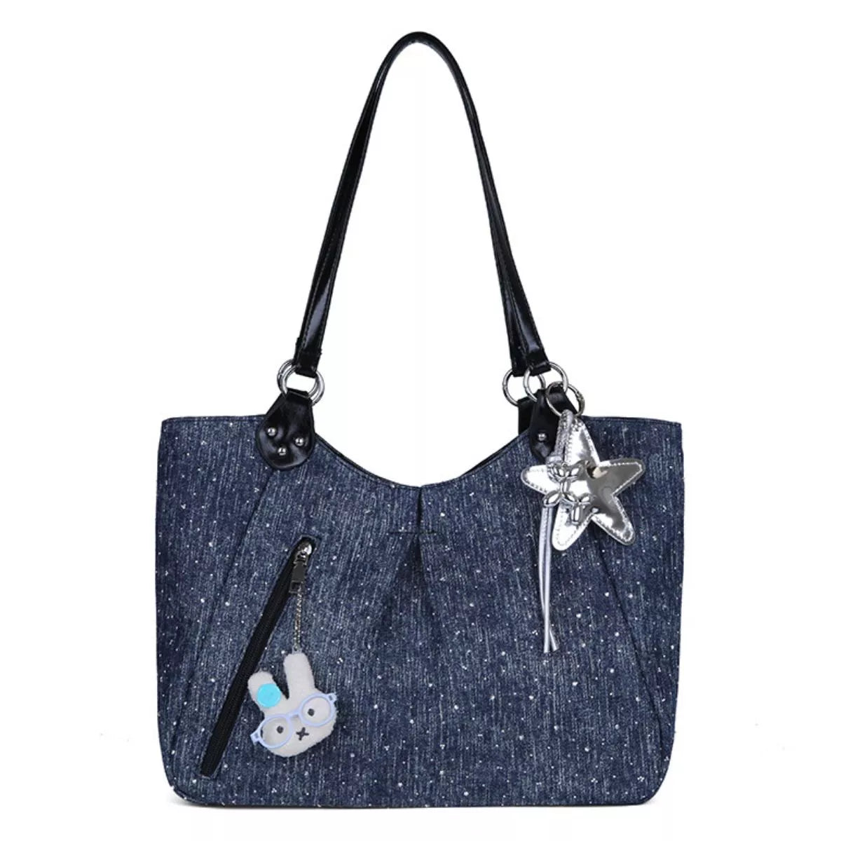 Polka Dot Denim Shoulder Bag