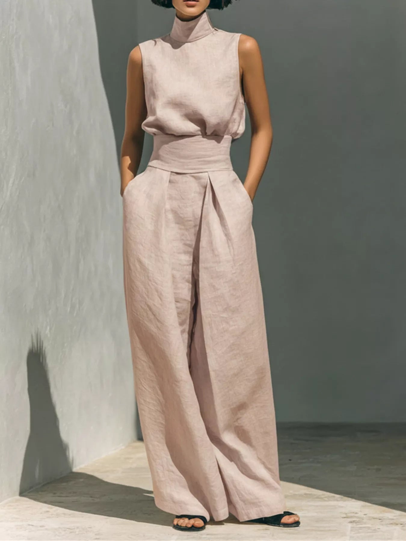 Full Size Sleeveless Wide-Leg Jumpsuit with Smocked Waist Plus Size