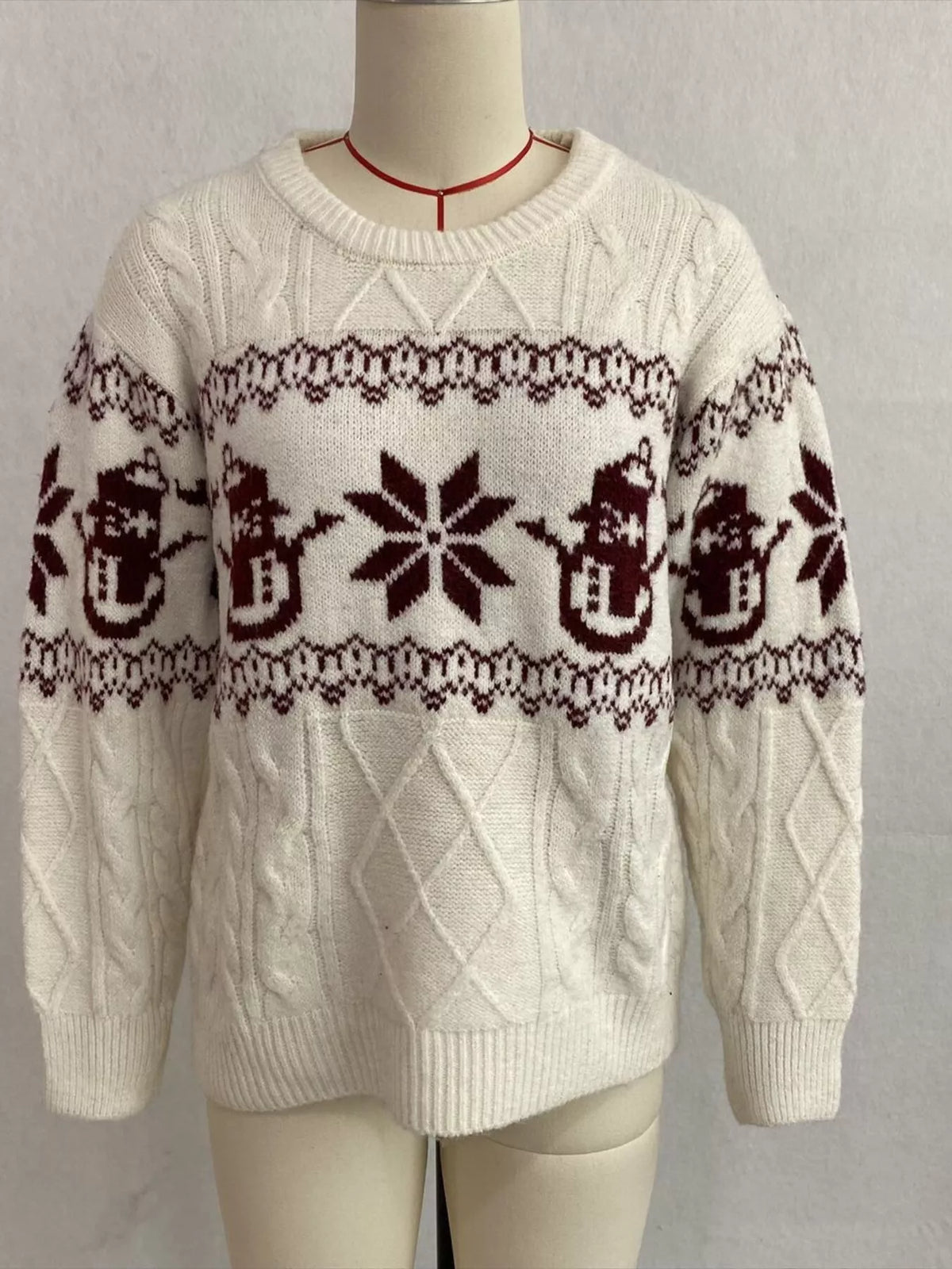Christmas Snowman Pattern Cable Knit Sweater