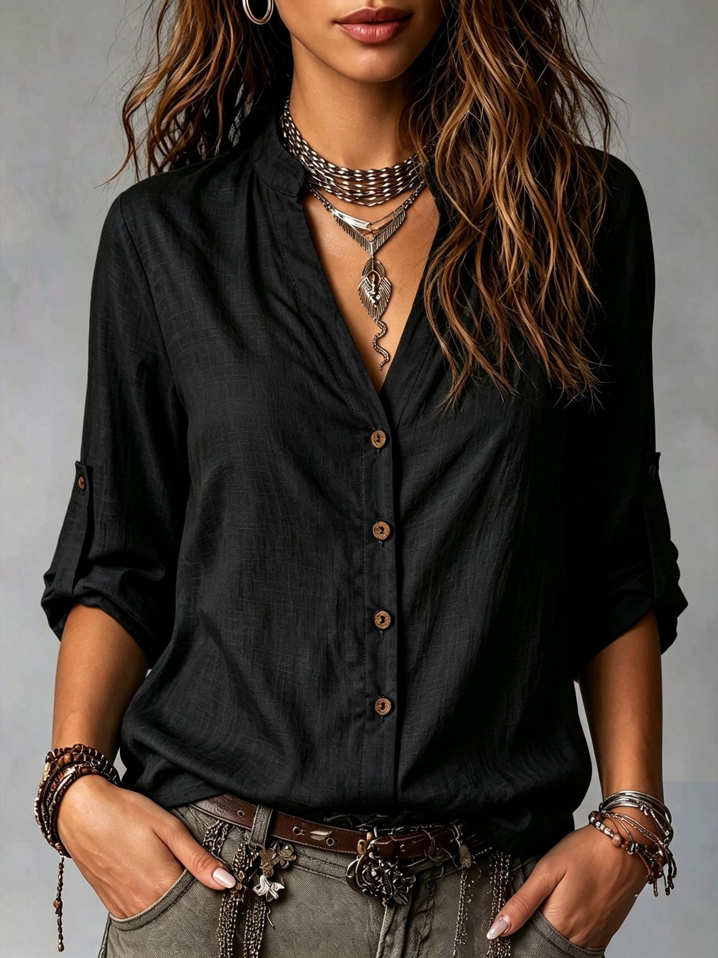 Women's Casual Long-Sleeve Button-Down Shirt