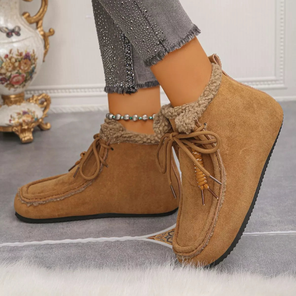 Lace Up Flats Ankle Boots