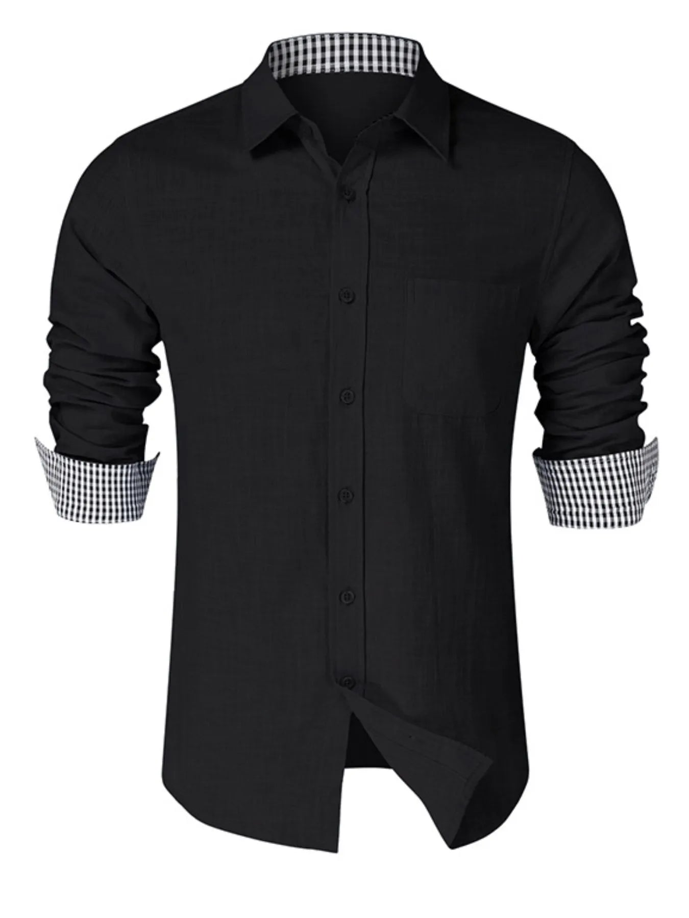 Men's Button-Down Shirt with Gingham Contrast