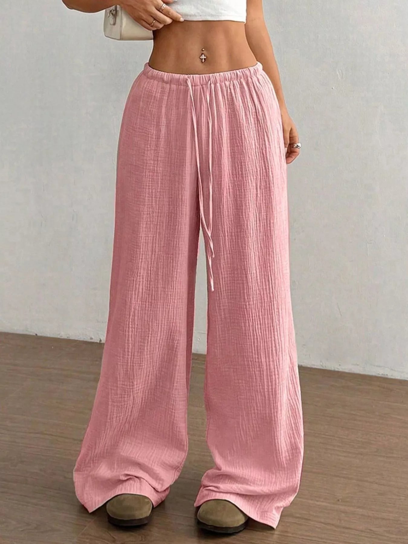 Wide-Leg Drawstring Pants