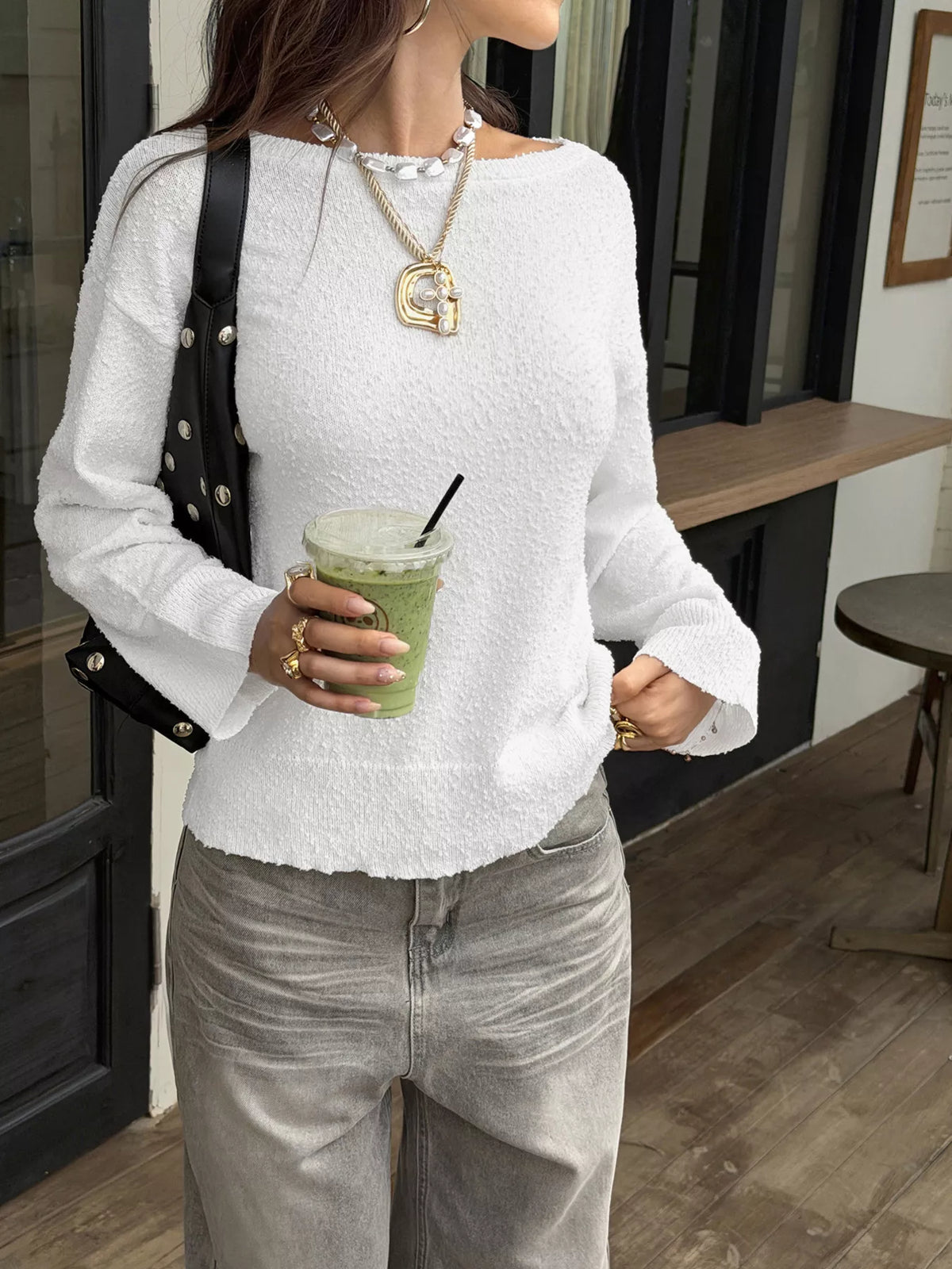 Boat Neck Dropped Shoulder Sweater