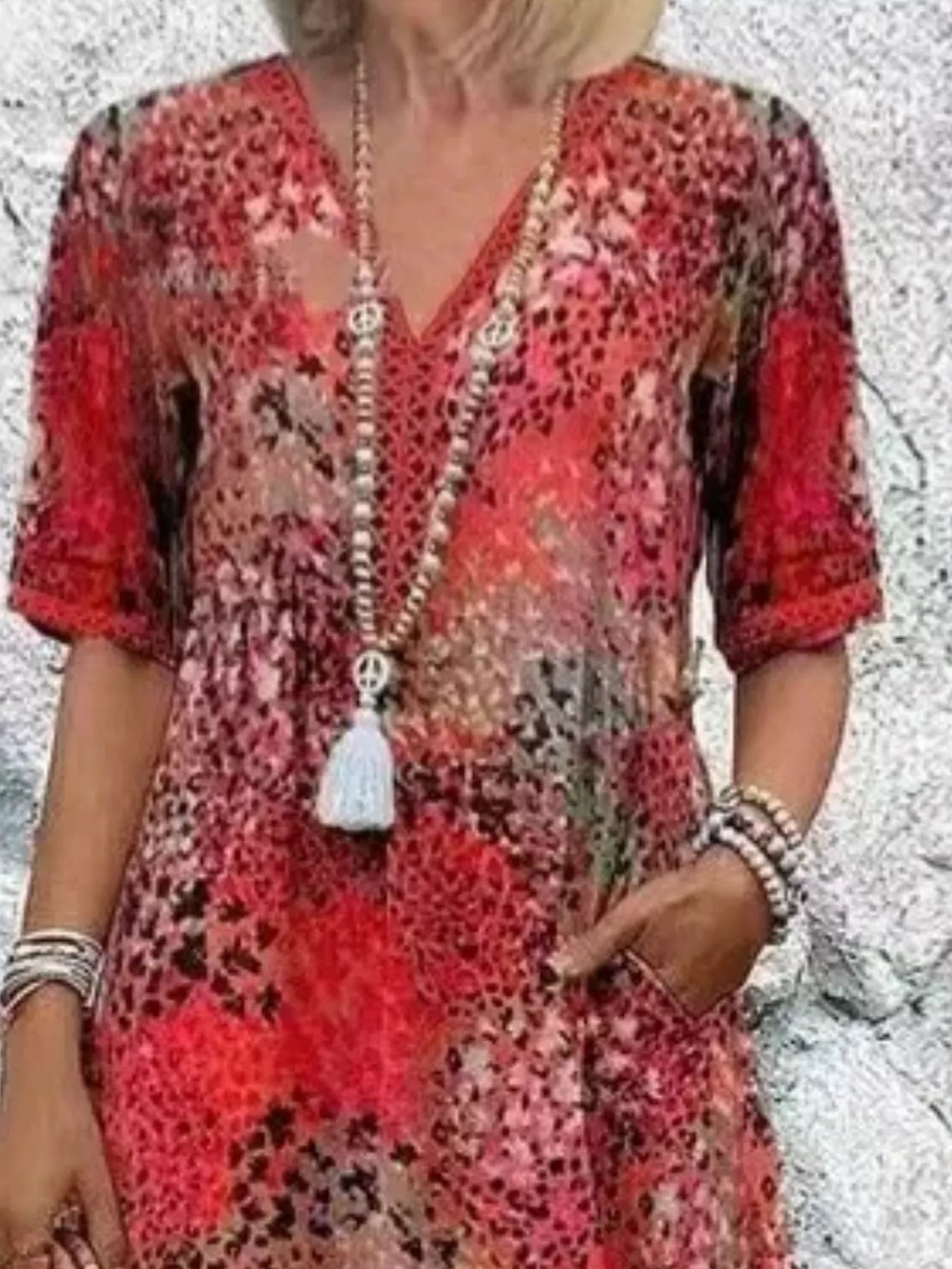 Full Size Printed V-Neck Half Sleeve Dress Plus Size