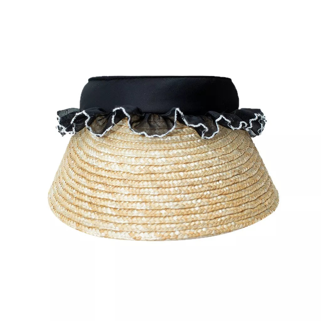 Lace Trim Straw Visor Sun Hat