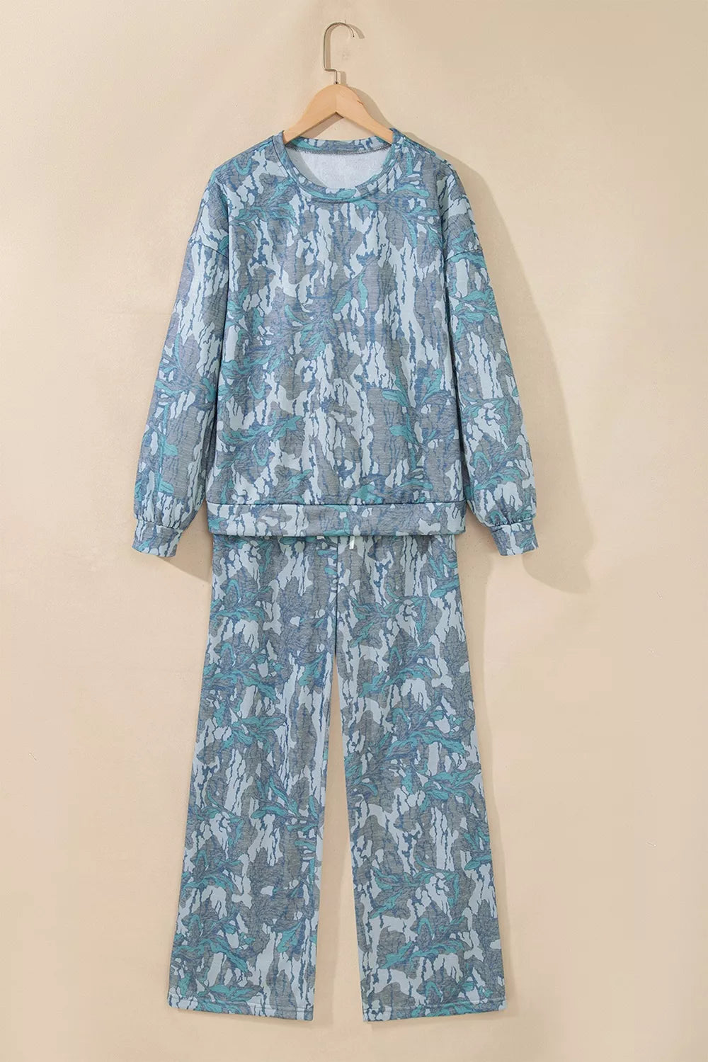 Multicolour Abstract Botanical Print Top and Drawstring Pants Set
