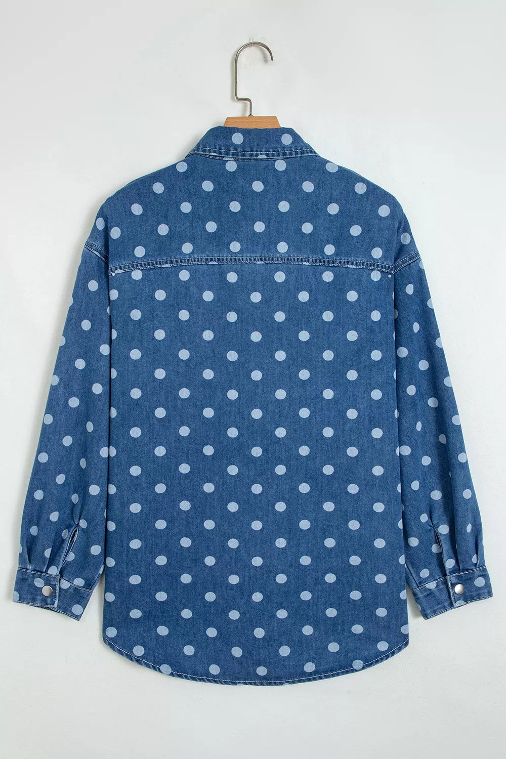 Polka Dot Long Sleeve Collar Shift Tunic Denim Jacket