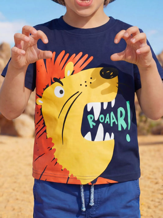Children's Lion Graphic Round Neck T-Shirt