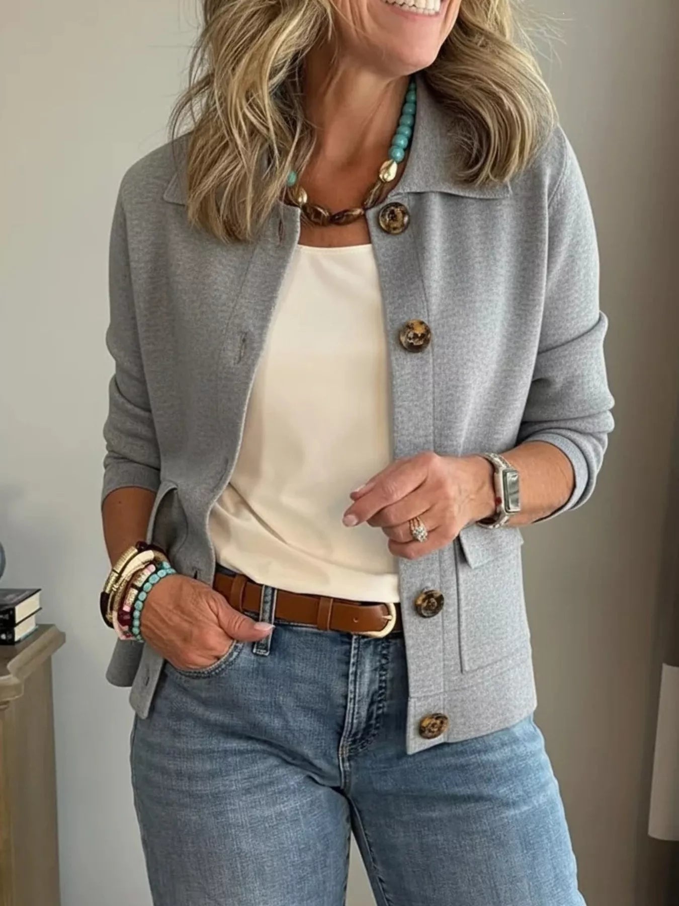 Full Size Long Sleeve Button-Down Outerwear Plus Size