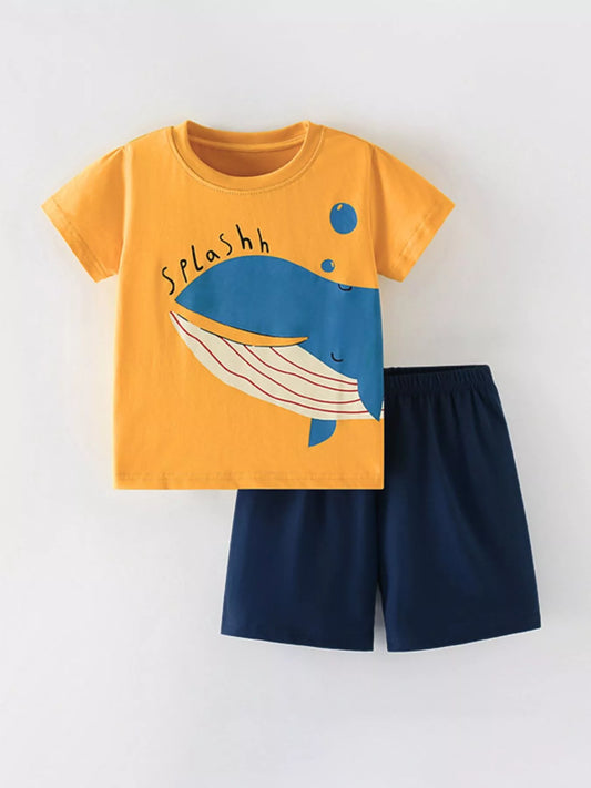 Children's Whale Round Neck Tee and Shorts Set