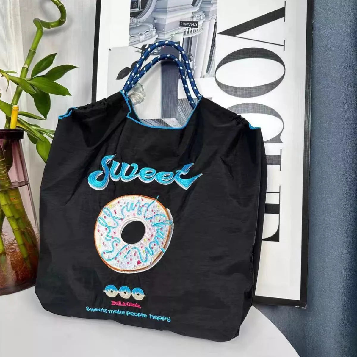 Embroidered Lightweight Tote Handbag