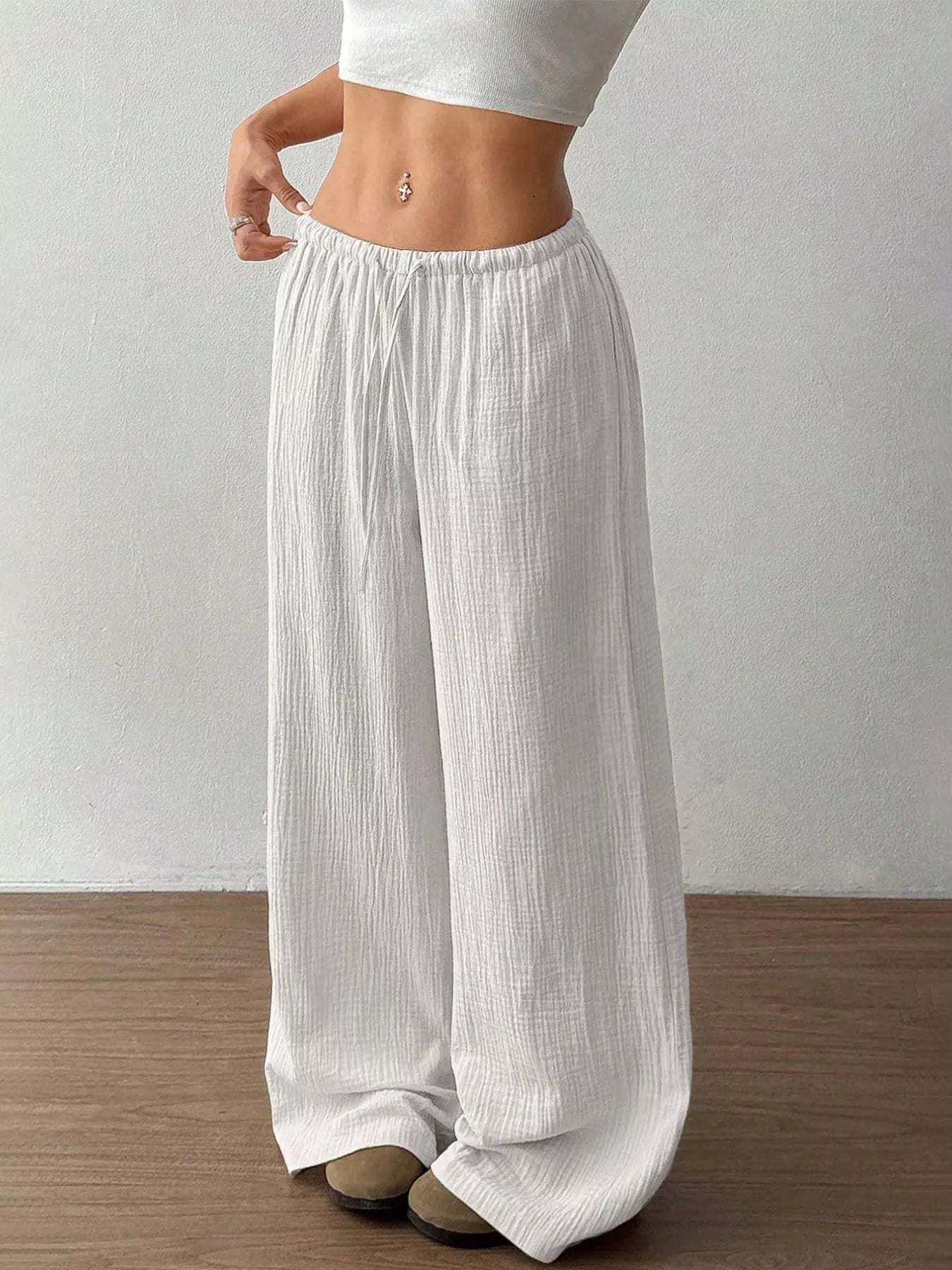 Wide-Leg Drawstring Pants