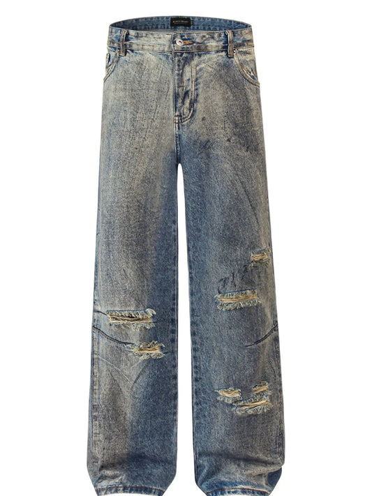 Men's Distressed Washed Straight Jeans