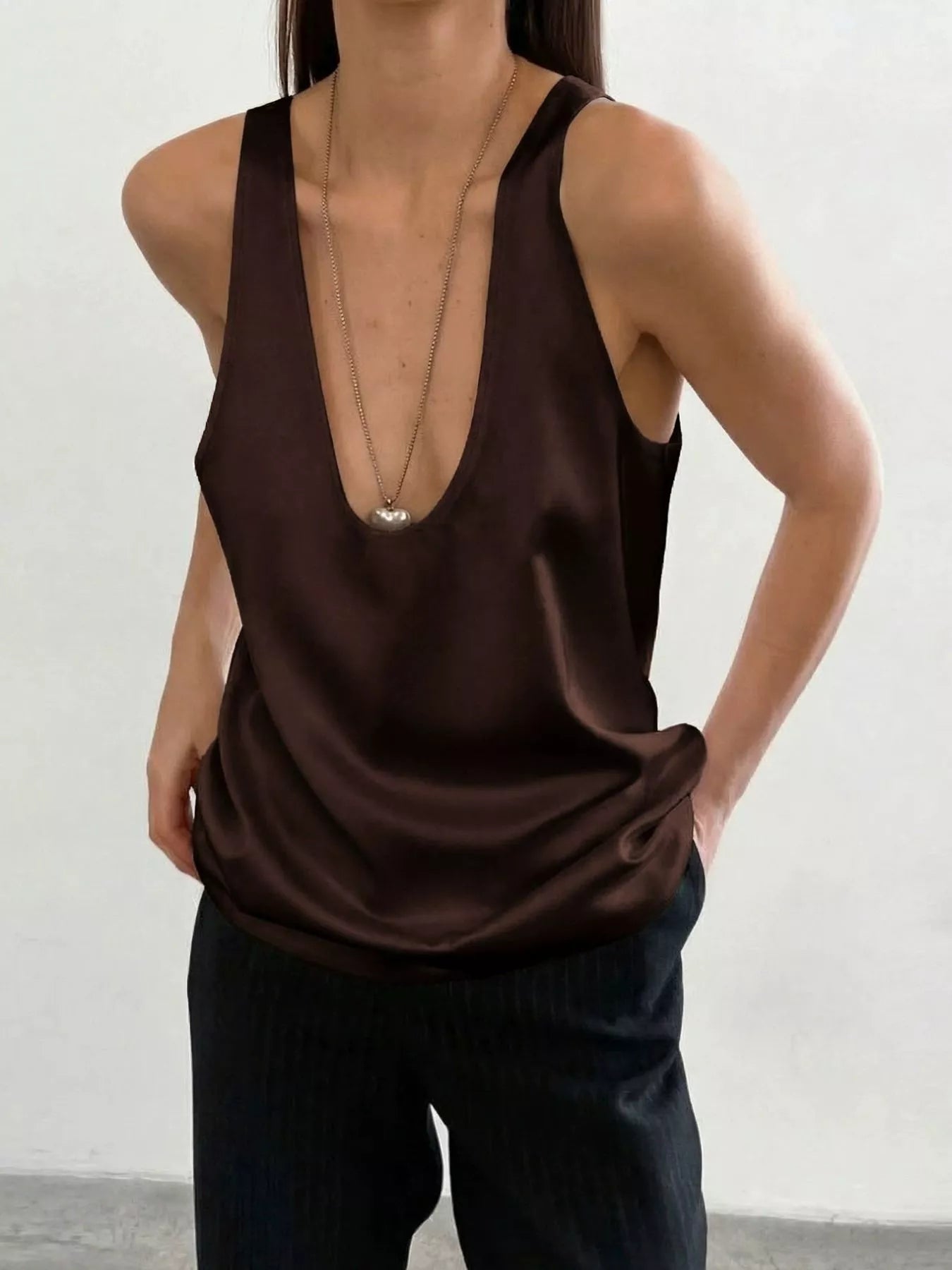 Satin Deep V-Neck Tank