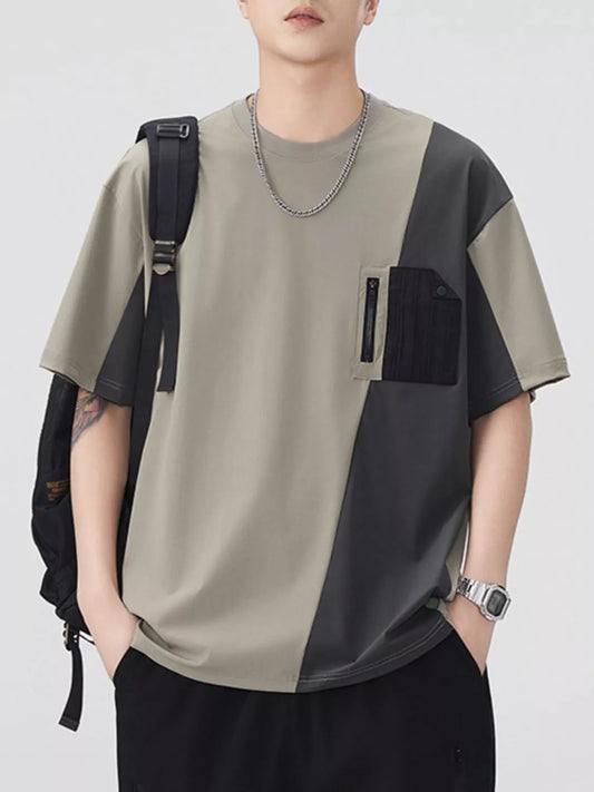Men's Plus Size Color Block Short Sleeve T-Shirt