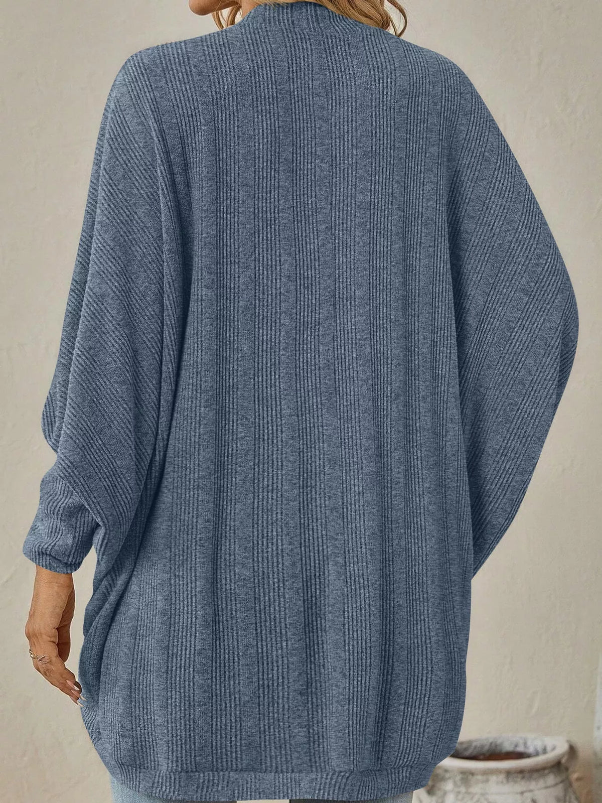 Casual Open Front Batwing Sleeve Ribbed Knit Cardigan