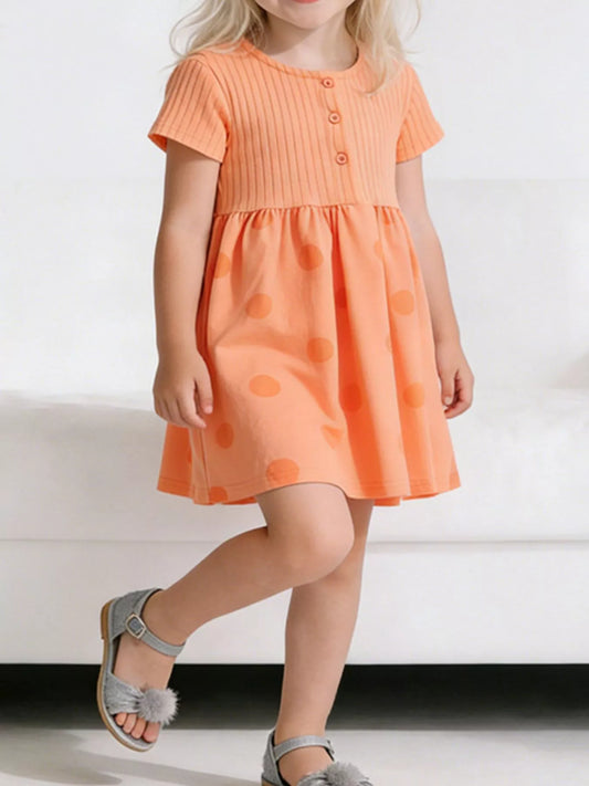 Children's Casual Ribbed Top Polka Dot Dress