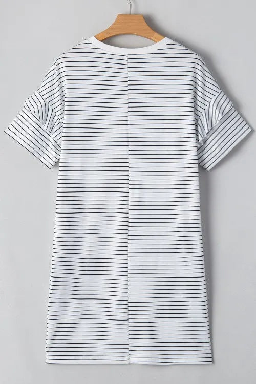 Stripe Round Neck Short Sleeve Mini Dress