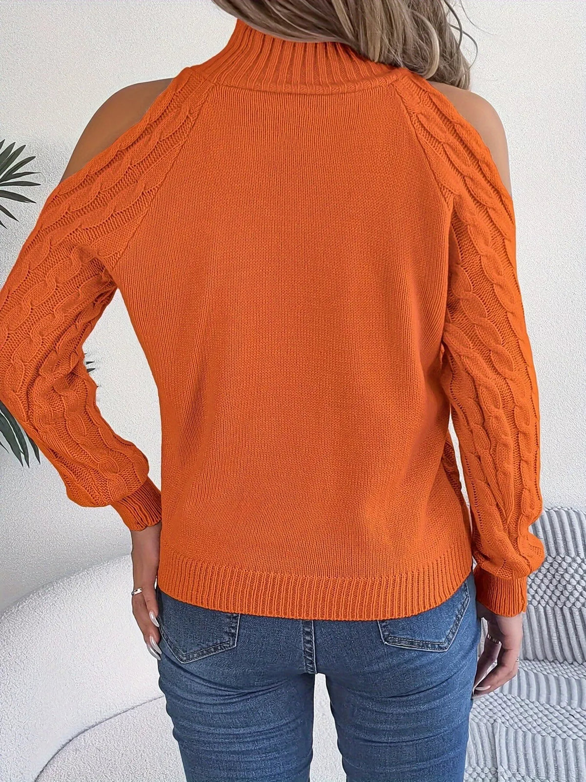 Cold-Shoulder Cable Knit Sweater