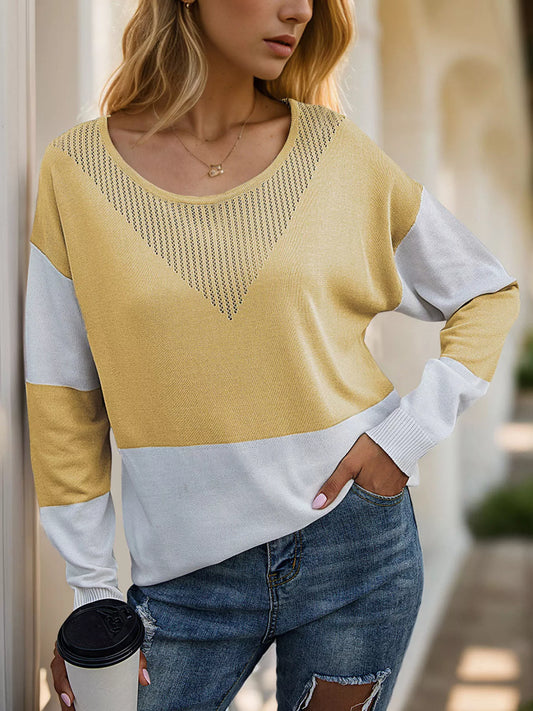 Color Block V-Neck Knit Top