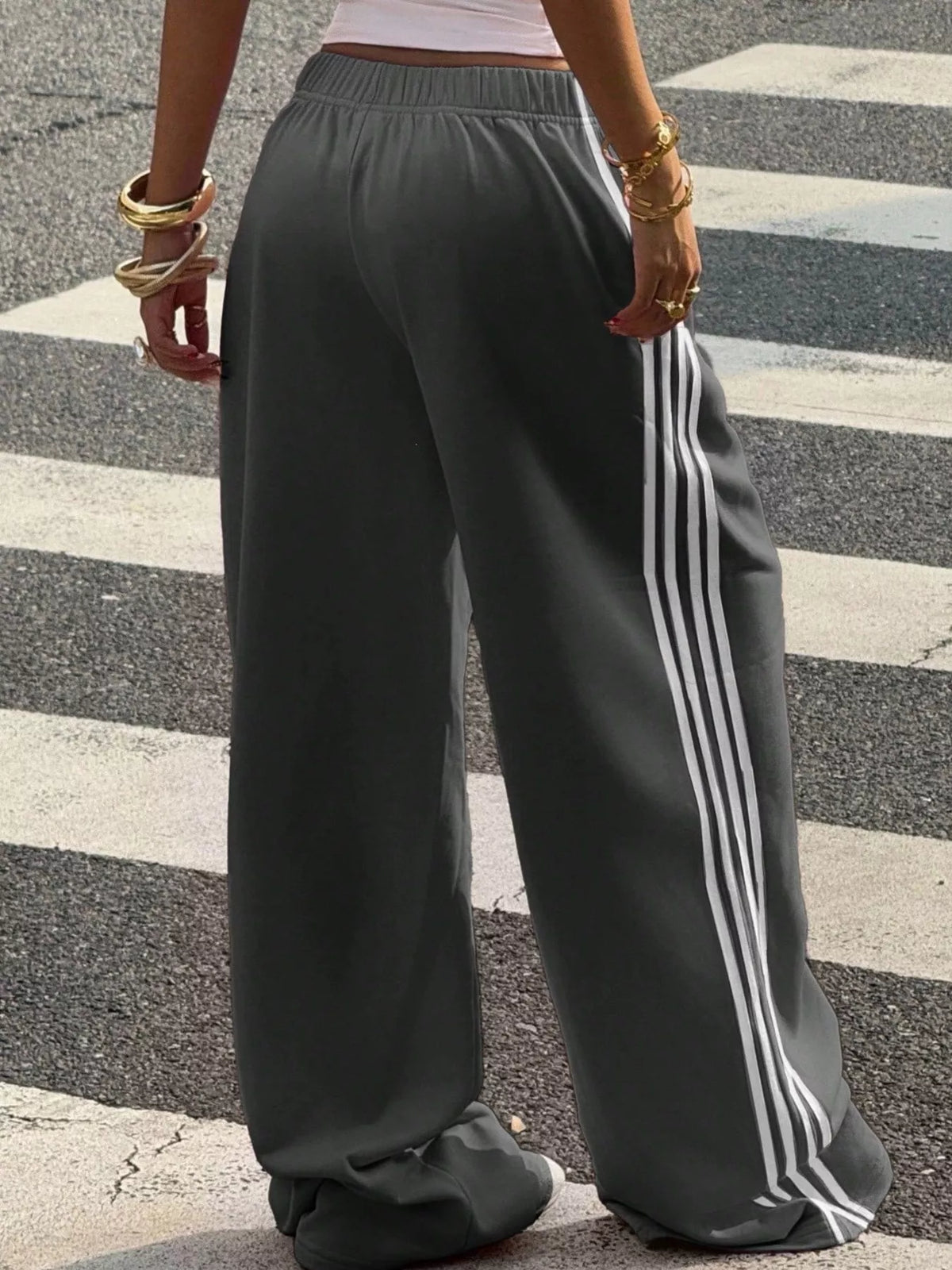 High-Waisted Wide-Leg Track Pants with Side Stripes