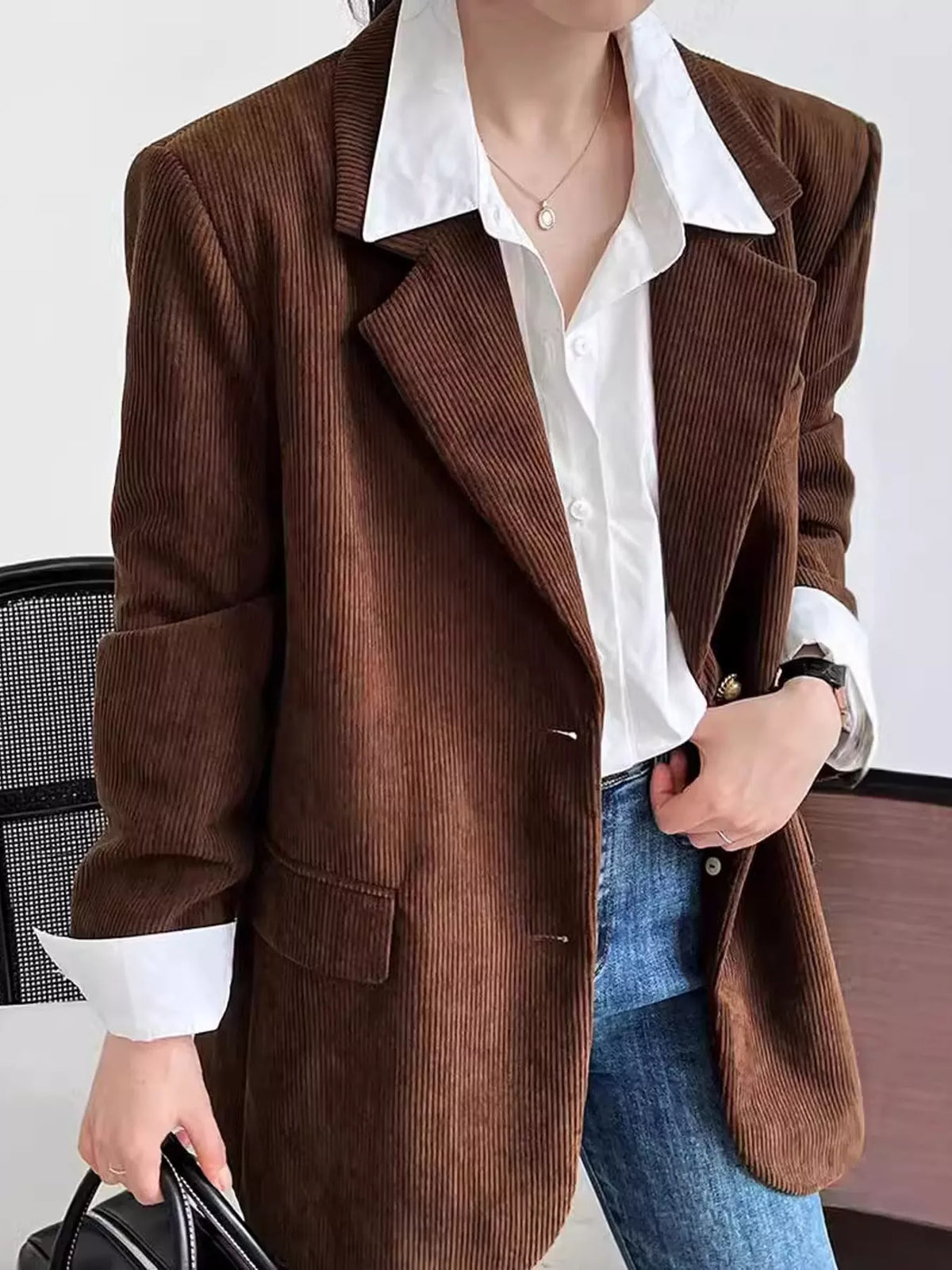Corduroy Lapel Collar Blazer