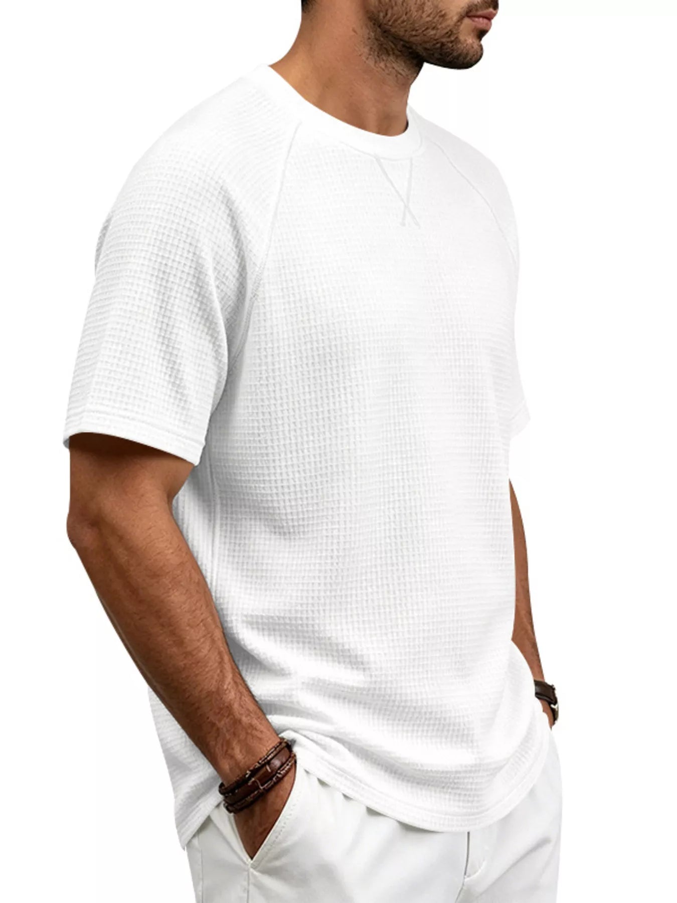Men's Full Size Waffle Knit Raglan Short Sleeve T-Shirt Plus Size