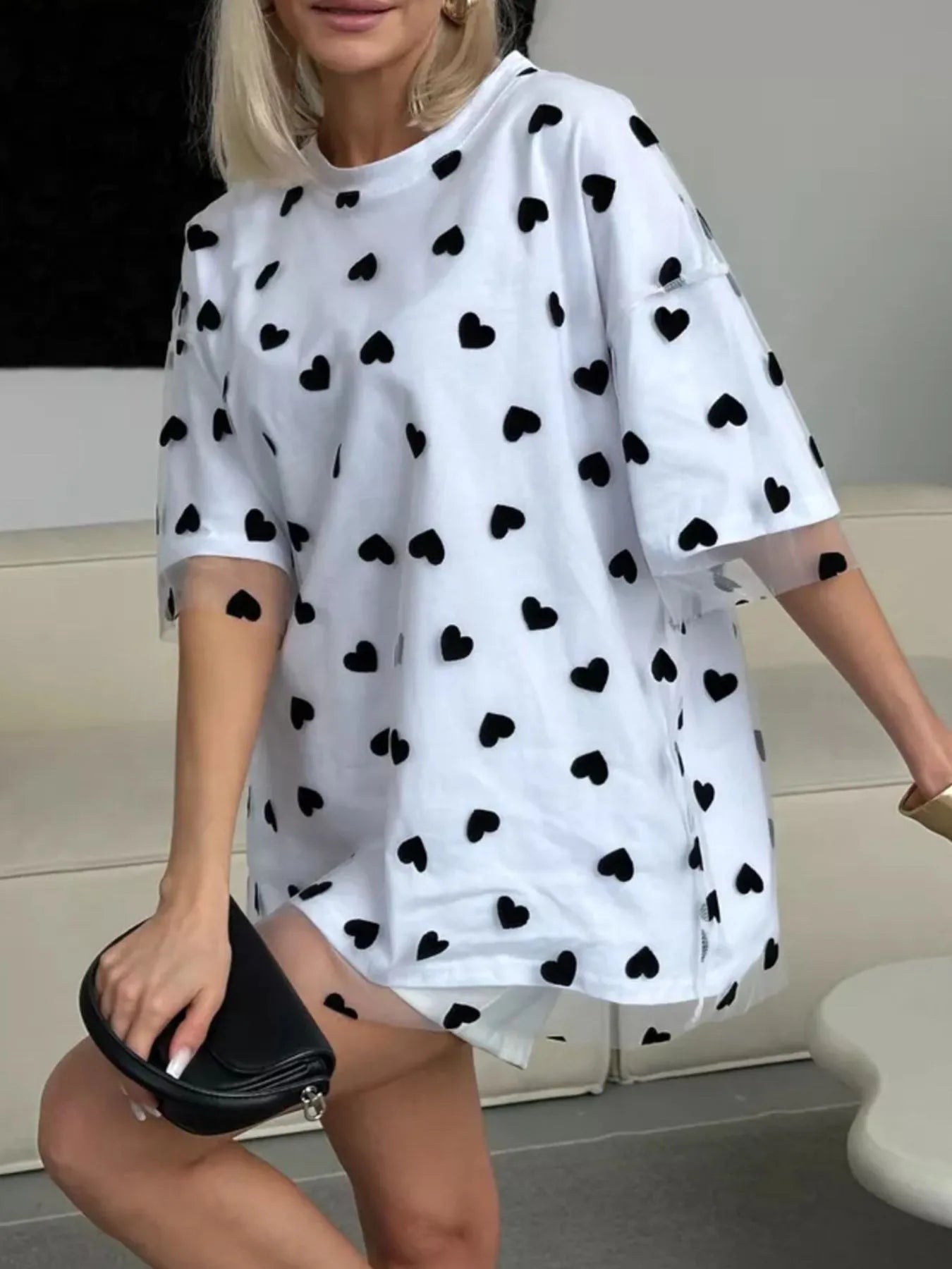 Heart Print Oversized T-Shirt