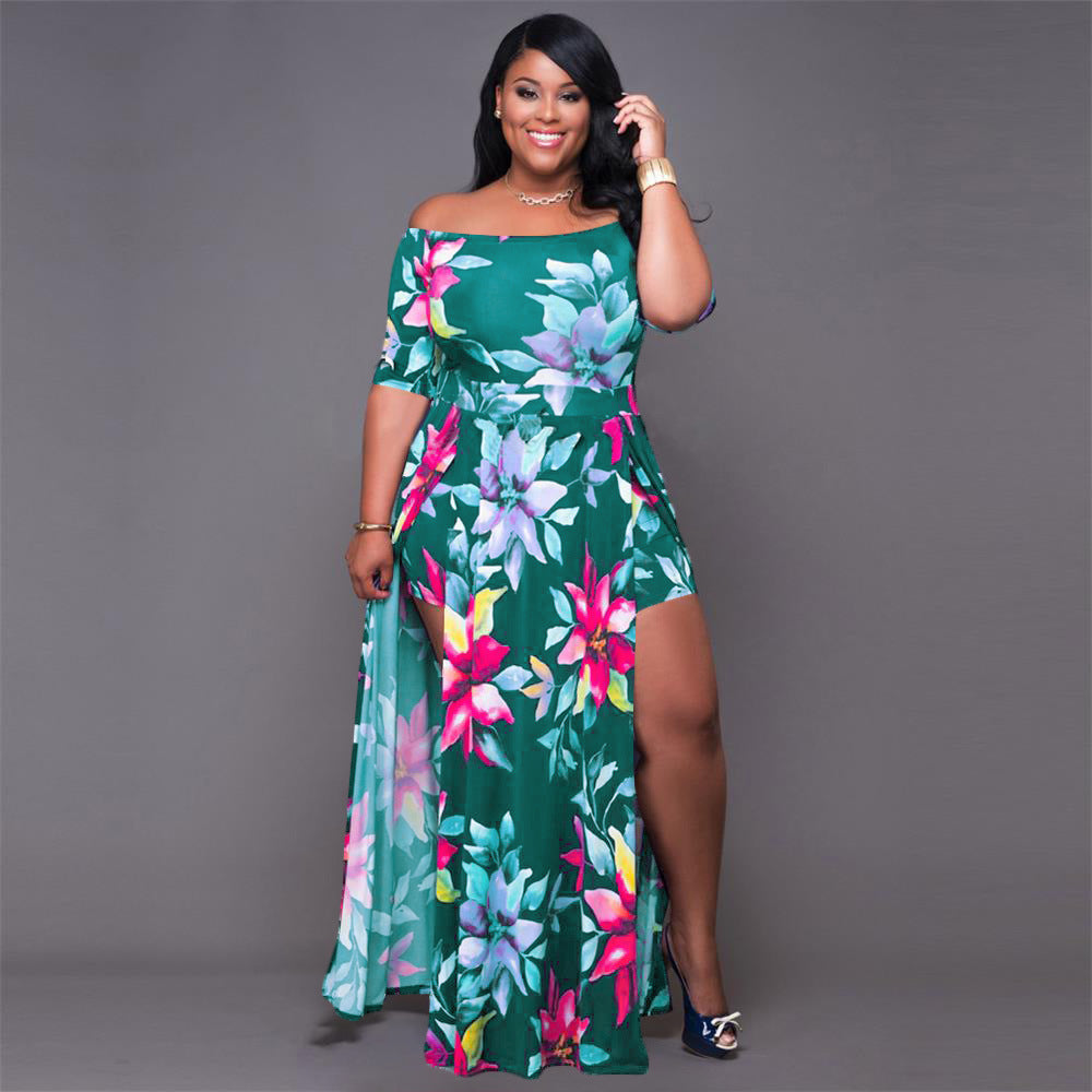 Large Size Digital Printing One-piece Split Dress