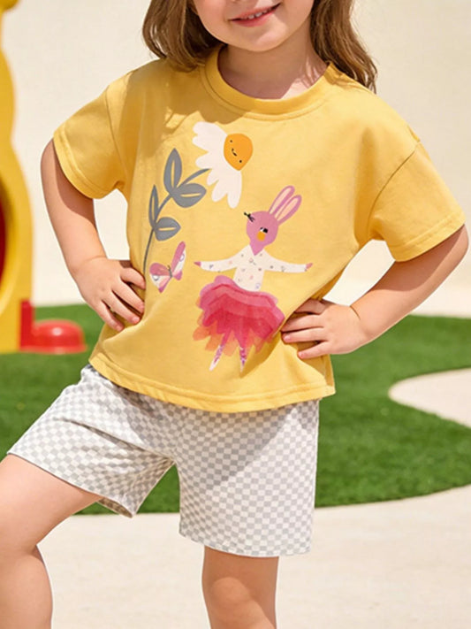 Children's Bunny Graphic Tee & Checkered Shorts Set